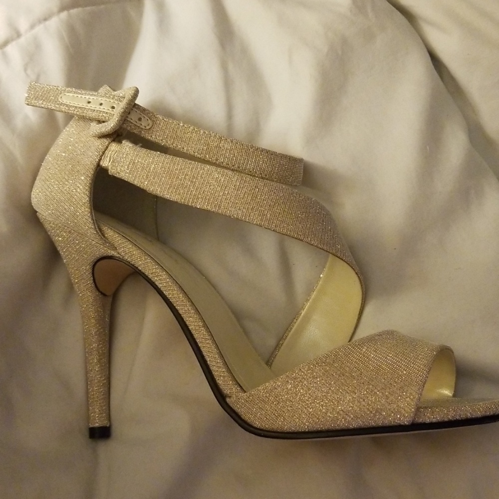 Sparkly open toe heels